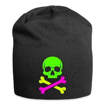 Neon Schädel Gekreuzte Knochen Bunter Pirat Skull - Jersey-Beanie - Schwarz - Vorne
