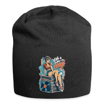 Life is better on vinyl - Pin-Up & Sneaker - Jersey-Beanie - Schwarz - Vorne