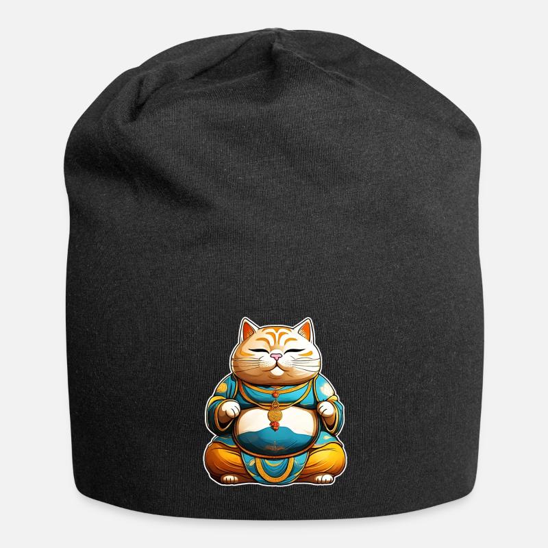 Dicke Katze in Buddha Position - Jersey-Beanie - Schwarz