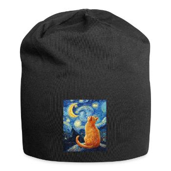 Katze Van Gogh Style - Jersey-Beanie - Schwarz - Vorne