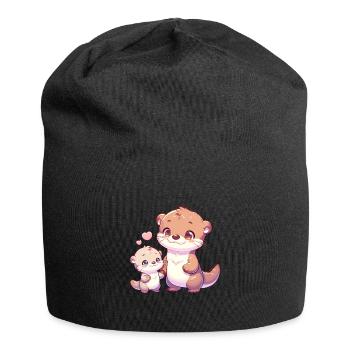 Cute otter family illustration with heart - Jersey Beanie - black - Front