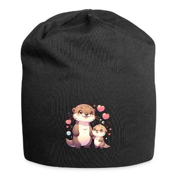 Mignon famille de loutres avec des cœurs - Bonnet en jersey - noir - Devant