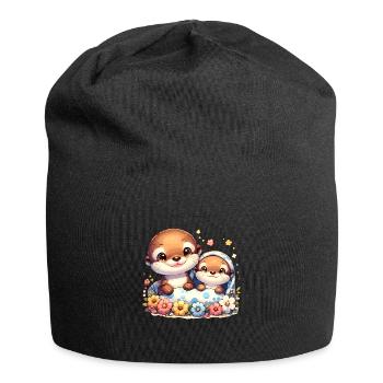 Süße Otterfamilie Mit Blumen - Jersey-Beanie - Schwarz - Vorne
