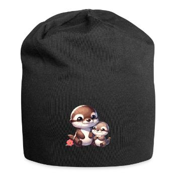 Niedliche Otterfamilie: Mutter und Baby - Jersey-Beanie - Schwarz - Vorne