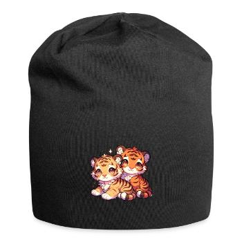Süße Tigerbaby-Illustration - Zwei Verspielte - Jersey-Beanie - Schwarz - Vorne