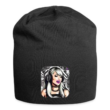Cool Music Girl avec des écouteurs en noir rose - Bonnet en jersey - noir - Devant