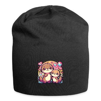 Cute otter family with hearts and bubbles - Jersey Beanie - black - Front