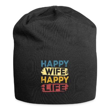 Femme heureuse vie heureuse drôle disant idée cadeau - Bonnet en jersey - noir - Devant