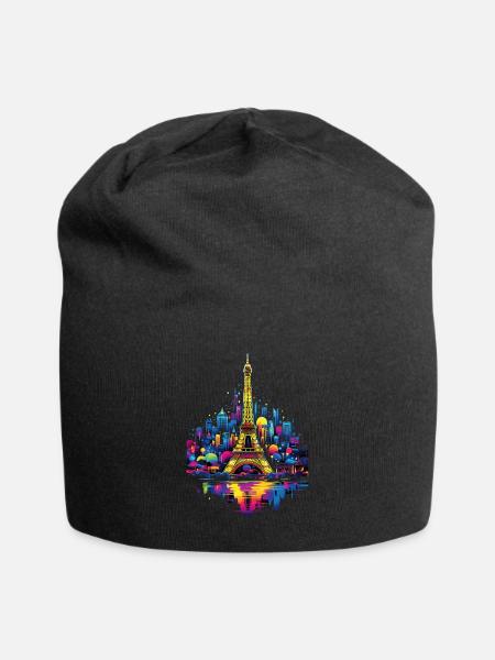 Paris Eiffelturm Frankreich Stadt Skyline Nacht - Jersey-Beanie - Schwarz