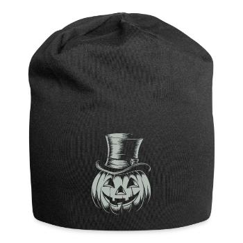 Citrouille d’Halloween avec dessin au trait de chapeau haut de forme - Bonnet en jersey - noir - Devant