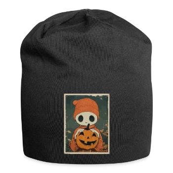Squelette mignon avec citrouille – Look Halloween - Bonnet en jersey - noir - Devant