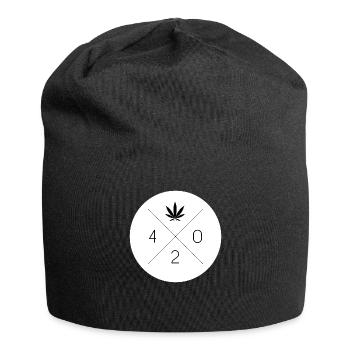 Cadeau Kiffer Blanc Cannabis 420 Cercle de Feuilles de Chanvre - Bonnet en jersey - noir - Devant