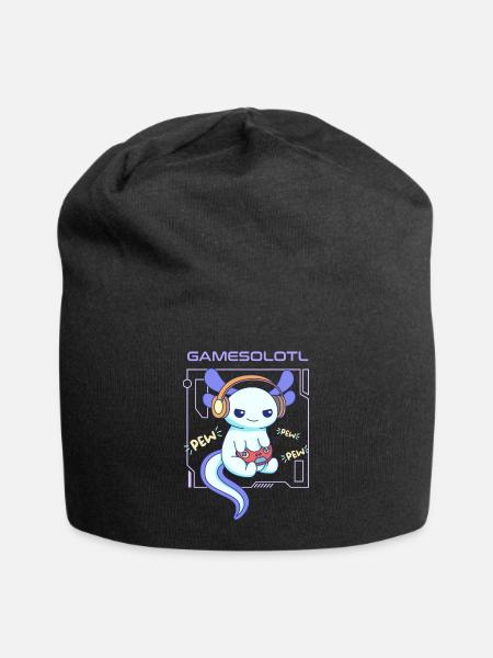 Gamesolotl Word Pun Design for Axolotl Lovers - Jersey Beanie - black