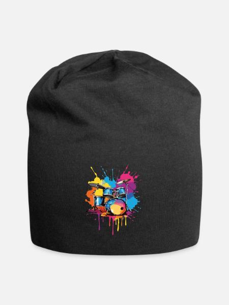 Tambours sur des touches de couleur colorées - Bonnet en jersey - noir