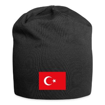 Türkische Flagge - Jersey-Beanie - Schwarz - Vorne