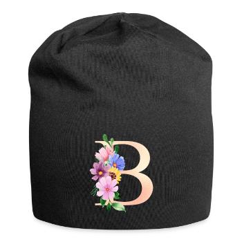 lettre B fleurie - Bonnet en jersey - noir - Devant