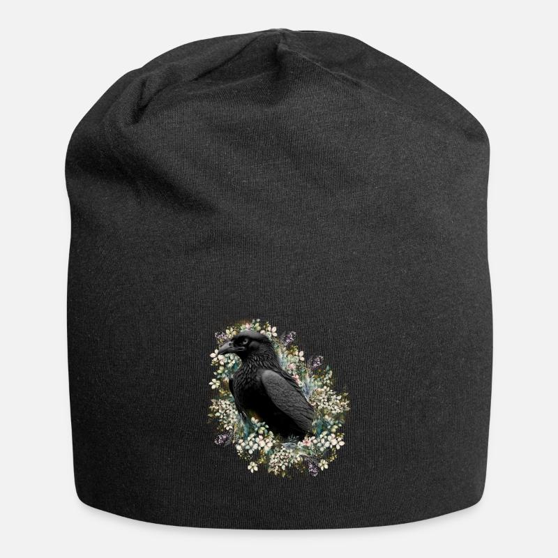 Mystischer schwarzer Rabe Krähe - Jersey-Beanie - Schwarz