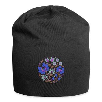 Hungarian flowers, blue, colorful flowers,tendrils,flower - Jersey Beanie - black - Front