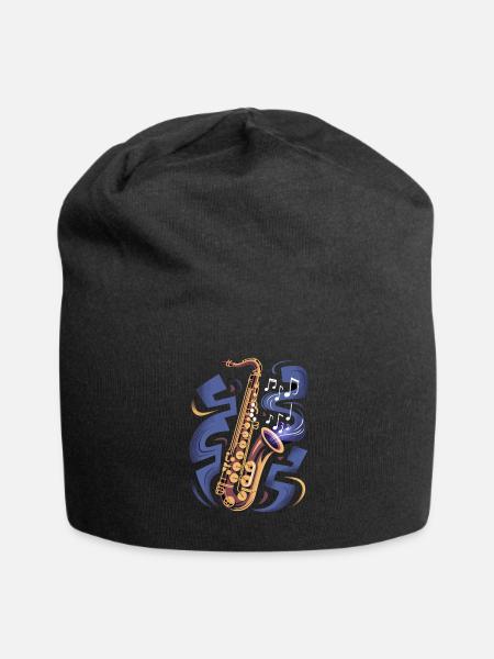 Saxophon mit Musiknoten - Jersey-Beanie - Schwarz