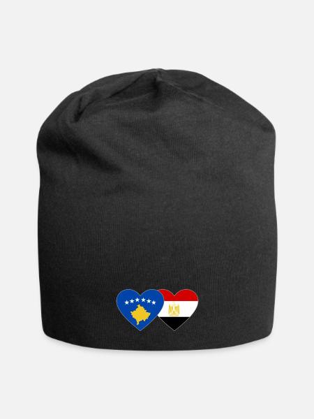 Kosovo Ägypten Flagge Herz - Jersey-Beanie - Schwarz