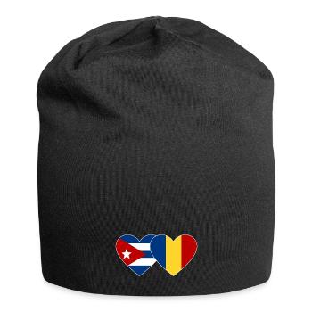 Kuba Rumänien Flagge Herz - Jersey-Beanie - Schwarz - Vorne