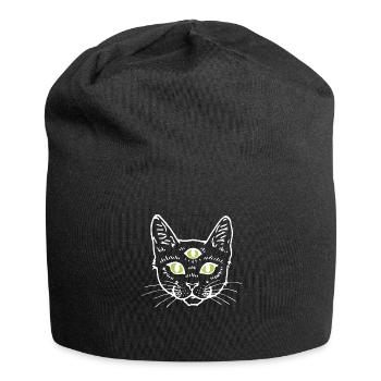 Katze Mit Drei Augen Geschenk Idee weiss - Jersey-Beanie - Schwarz - Vorne