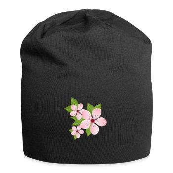 drei zarte Kirschblüten mit Blätter - Jersey-Beanie - Schwarz - Vorne