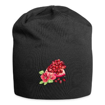 Granatapfelstück, Blumen und Granatapfelkerne - Jersey-Beanie - Schwarz - Vorne
