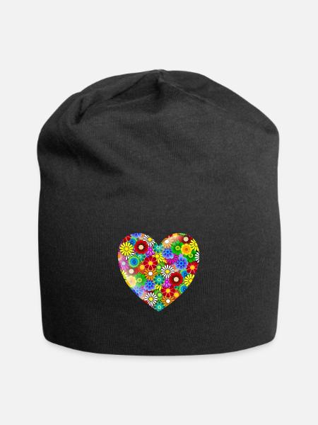 Blumenherz - Jersey-Beanie - Schwarz