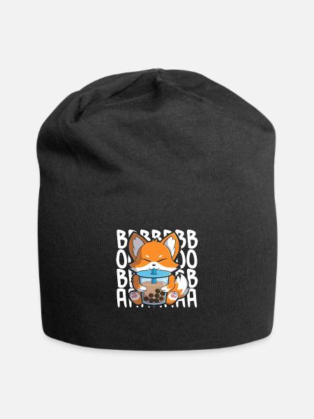 boba foxcute kawaii fox buvant du thé à bulles - Bonnet en jersey - noir