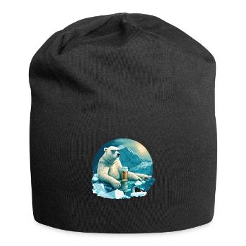 Polar bear chills with beer - Jersey Beanie - black - Front