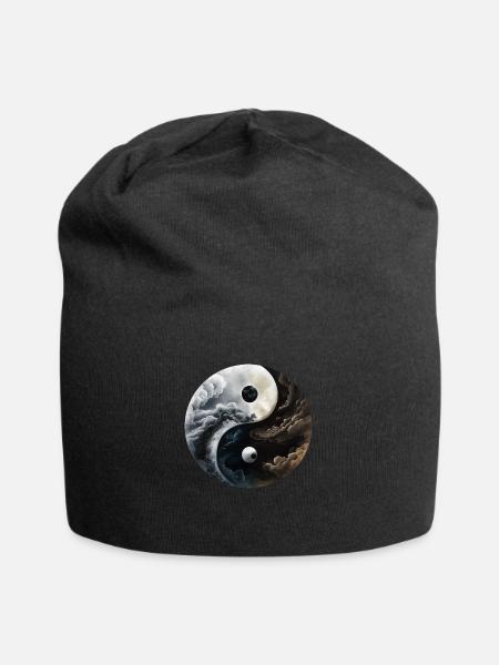 Ying Yang Motiv - Jersey-Beanie - Schwarz