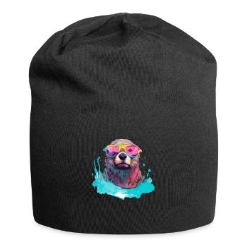 Nini der bebrillte Otter - Jersey-Beanie - Schwarz - Vorne