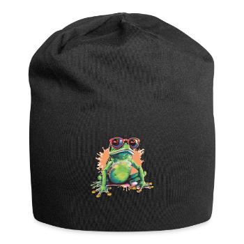 Reina, der Brillenfrosch - Jersey-Beanie - Schwarz - Vorne