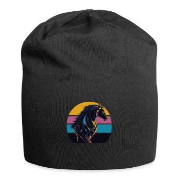 Cheval étalon Coucher de soleil - Bonnet en jersey - noir - Devant
