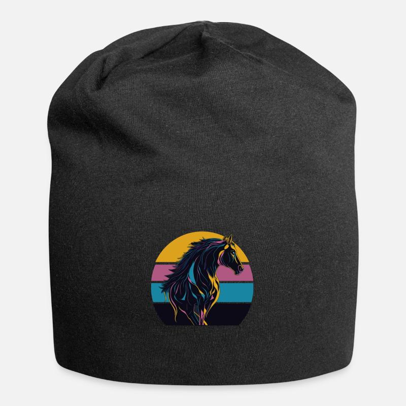 Cheval étalon Coucher de soleil - Bonnet en jersey - noir