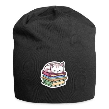 Chat de livre couché - Bonnet en jersey - noir - Devant