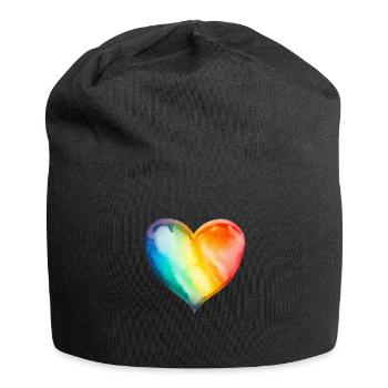 Regenbogen-Herz - Jersey-Beanie - Schwarz - Vorne