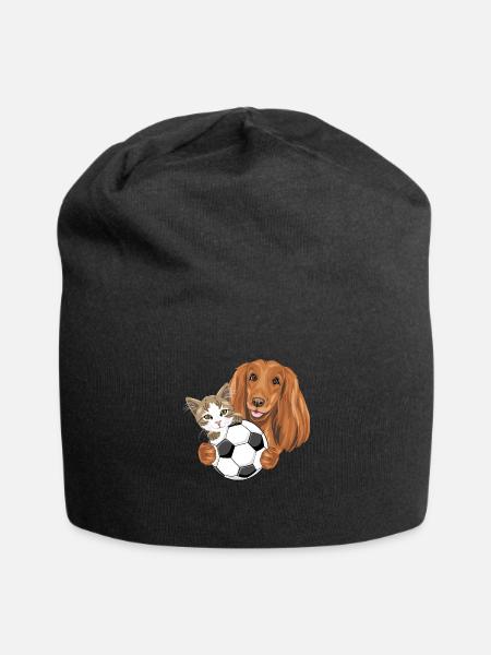 Katze und Spaniel sind großartige Fußballspieler - Jersey-Beanie - Schwarz