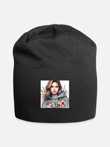 Girl in sweatshirt. - Jersey Beanie - black