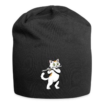 Katze spielt Flöte - Jersey-Beanie - Schwarz - Vorne