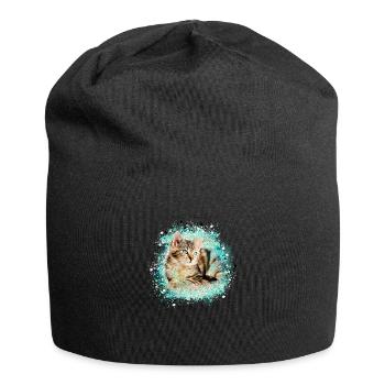 cat, colorful, watercolor, painting, graffiti, tiger cat, - Jersey Beanie - black - Front