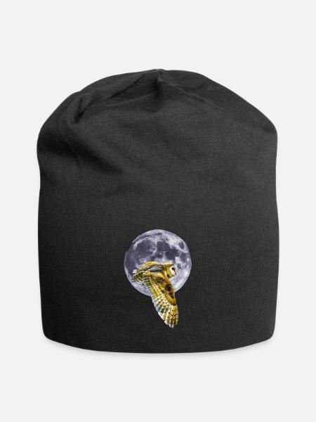 Eule und Mond - Jersey-Beanie - Schwarz