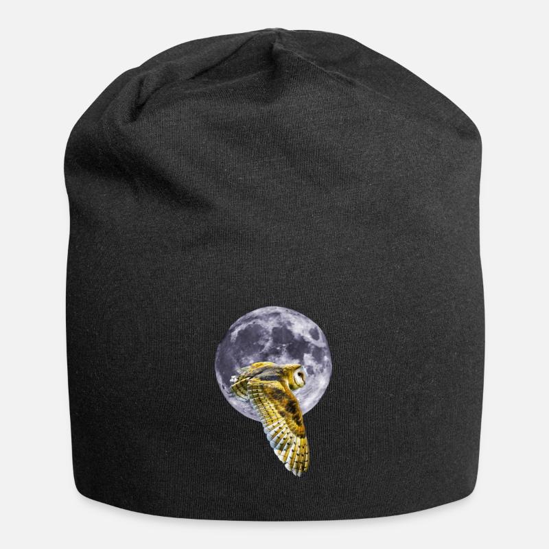 Owl and Moon - Jersey Beanie - black