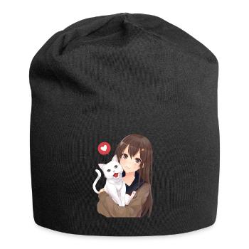 girl with cat - Jersey-Beanie - Schwarz - Vorne