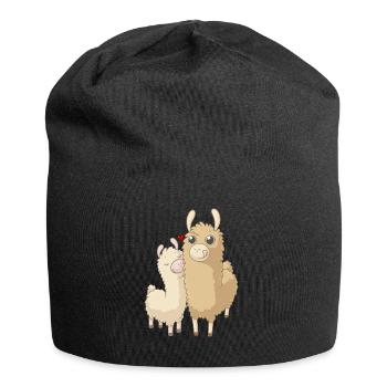 Süße Alpaka Familie - Jersey-Beanie - Schwarz - Vorne