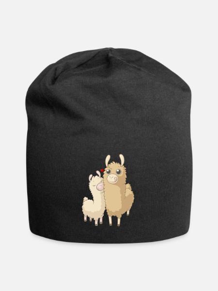 Süße Alpaka Familie - Jersey-Beanie - Schwarz