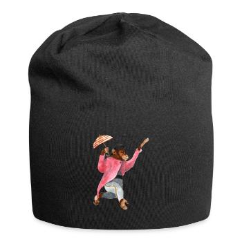 Circus monkey with hat and umbrella - Jersey Beanie - black - Front
