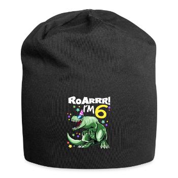 ROAR I'm 6 years old - T REX Birthday DINO - Jersey Beanie - black - Front
