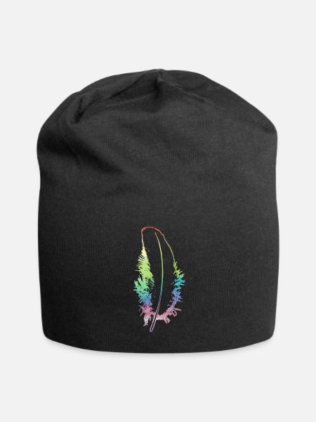 Schönes Motiv in regenbogenfarben Feder Geschenk - Jersey-Beanie - Schwarz
